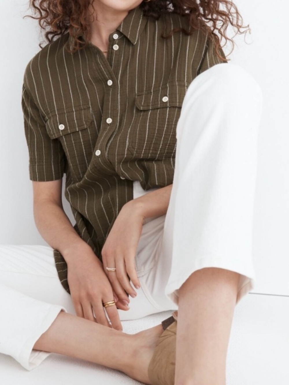 Maxwell Lightspun Short Sleeve Flap Pocket Gauze Shirt in Stripe Oversized XS